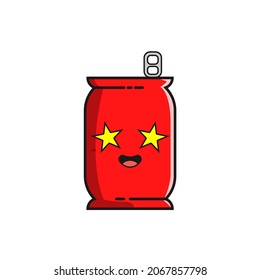  Vektor-süße Illustration von roter Aluminiumdose auf weißem Hintergrund