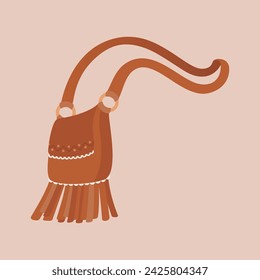 Vector cute illustration with red boho bag, ornament and fringe