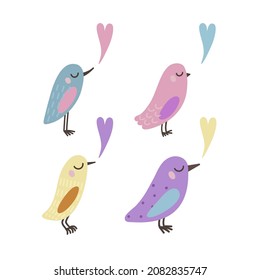 Vector cute illustration with romantic birds and hearts
