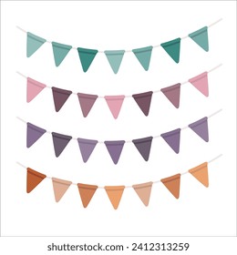 Vector cute illustration set with party triangle flags and pastel colors