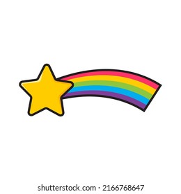Vector cute illustration of star with rainbow tail.