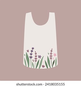 Vector cute illustration with summer white woman top wear with lavender flowers