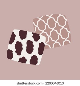 Vector cute illustration with two boho interior pillows and beige color