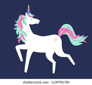 Vector cute illustration of unicorn. Modern magical greeting card or poster