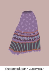 Vector cute illustration with woman boho purple skirt