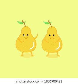 vector cute ilustration fruit pear smile and sad