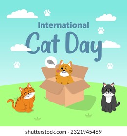 Vector Cute International Cat Day Flat Hand Drawn theme Cat Playing in the Park Illustration