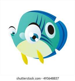 vector cute isolated animal character illustration. Funny aquarium tropical exotic fish