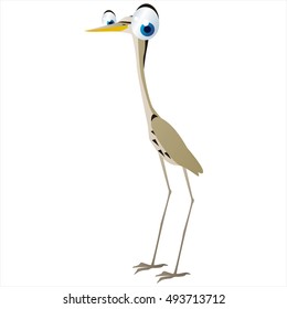 vector cute isolated animal character illustration. Funny Heron