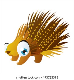vector cute isolated animal character illustration. Funny Porcupine