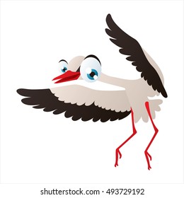 vector cute isolated animal character illustration. Bird. Funny Stork
