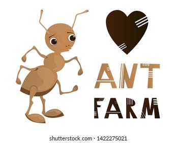 Vector Cute Isolated Ant On White Background, Farmicarium, Ant Farm, Insect Character