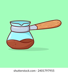 Vector lindo Jezva con ilustración de café doodle de línea plana diseño vectorial de línea aislado icono de objeto