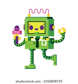 vector cute journalist robot cartoon illustration isolated