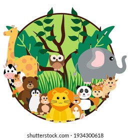 Vector Cute Jungle Animals in Cartoon Style, wild Animal, Zoo Designs for Background, Baby Clothes. Hand Drawn Characters