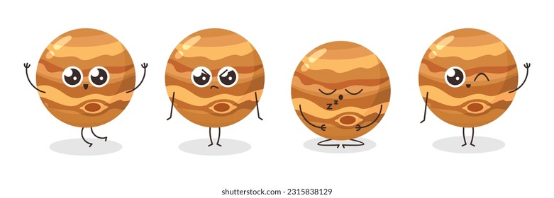 Vector cute jupiter set kinds of pose angry, sleep, say hi, and happy cute jupiter illustration
