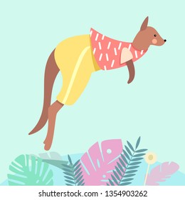 Vector cute kangaroo jumping. 