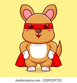 Vector cute kangaroo super hero cartoon vector icon illustration