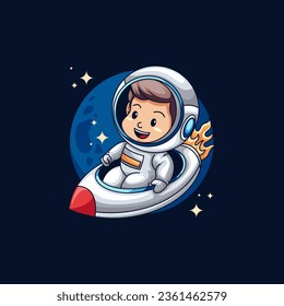 Vector cute kawaii astronaut riding a rocket in space cartoon vector icon illustration icon concept isolated