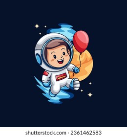 Vectorcute kawaii Astronautin, die auf einer Rakete im Weltraum-Cartoon auf Vektorsymbol Symbol-Konzept einzeln