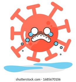 Vector of cute kawaii cartoon red emoticons face covid19, emoji star crying with tear overflow or sad face of corona virus, Emotion cartoon characters or dust floating isolated on white background 