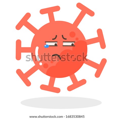 Vector of cute kawaii cartoon red emoticons face covid19, emoji star crying with tear or touchy-feels sadness face of corona virus, cartoon characters or dust floating isolated on white background