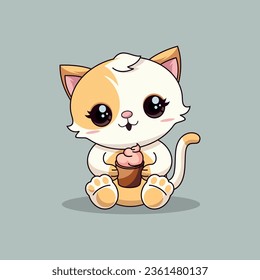 Vector cute kawaii cat eat ice cream cartoon vector icon illustration animal icon concept isolated