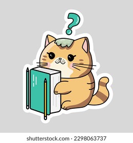 Vector lindo gato kawaii con pegatina de libro de cuaderno