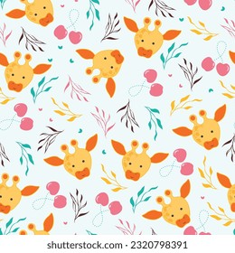 Vector cute kawaii doodle animal collection cartoon seamless pattern set background