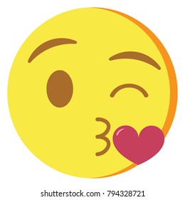 Vector cute kawaii emoji blowing a kiss colorful isolated