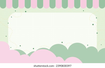Vector cute kawaii green grid with cloud background