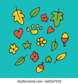 Vector cute kawaii illustration - fall leaves. Hand drawn japanese kawaii style sketch, abstract imaginary creature