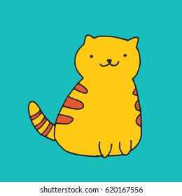 Vector cute kawaii illustration - funny cat. Hand drawn japanese kawaii style sketch, abstract imaginary creature