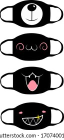 Vector cute kawaii mask set in black color