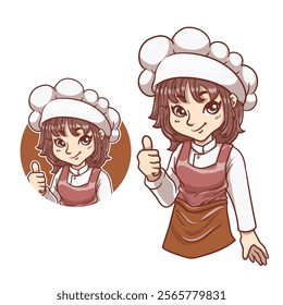 Vector cute and kawaii muslim female chef cartoon chibi character