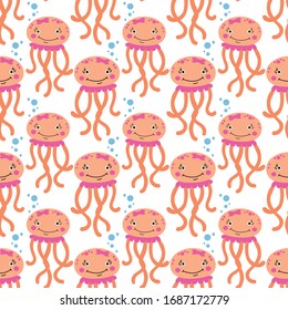 Vector mono kawaii octopus sin fisuras fondo de patrón sobre la superficie blanca