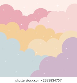 Vector Cute Kawaii Pastel cloud flat cartoon background