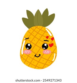 Vetor de emojis de abacaxi kawaii bonito