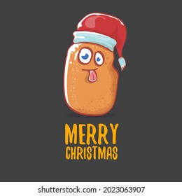 vector lindo kawaii santa claus personajes de caricatura de papa con sombrero santa rojo y texto de navidad caligráfica aislado en fondo gris. Pequeño y gracioso personaje de Navidad. tarjeta de Navidad 