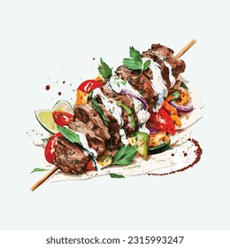 vector cute kebabs cartoon style