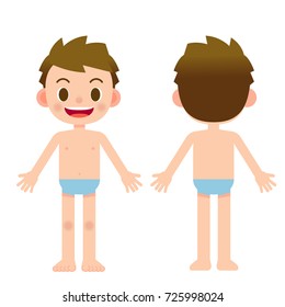 Vector cute kid, girl character showing parts of the body isolated on white background.