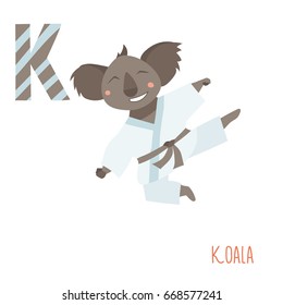 Vector cute kids animal alphabet. Letter K for the Koala