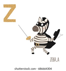 Vector cute kids animal alphabet. Letter Z for the Zebra