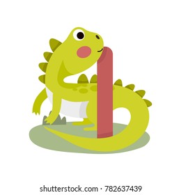 Vector cute kids animal alphabet. Letter I for the iguana. Cute Animal Vector illustration iguana.