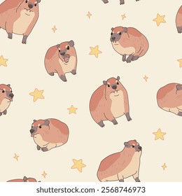 Vector cute kids pattern with rock hyrax. Childish animal hand drawn illustrations, cute kawaii style. Seamless background