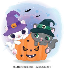 Vector cute of kitten halloween
