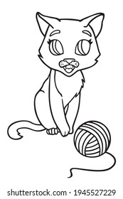 Vector cute kitten. Line art coloring book, black and white drawing illustration