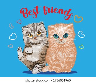 Vector cute kittens. Funny best friends.