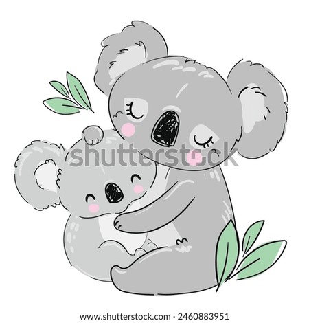 Vector cute koala and baby simple illustration. Kids print.