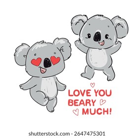 Vector Cute Koala pair with love quote Love you beary much design for cards and kids